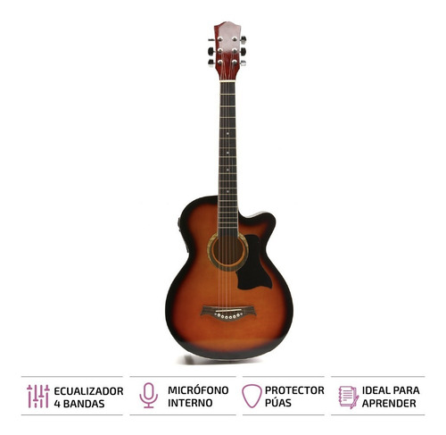 Imagen 2 de 9 de Guitarra Electroacustica Criolla Con Funda 3 Puas De Madera
