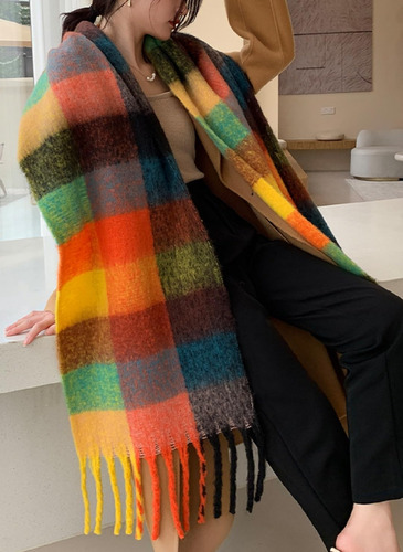 Bufanda Cálida Invierno Mujer Wander Agio Chal Largo Cuadros Color Diseño De La Tela Talle