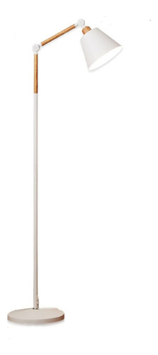 Lampara De Pie Moderna Ajustable Detalles En Madera 160 Cm Pantalla Blanco