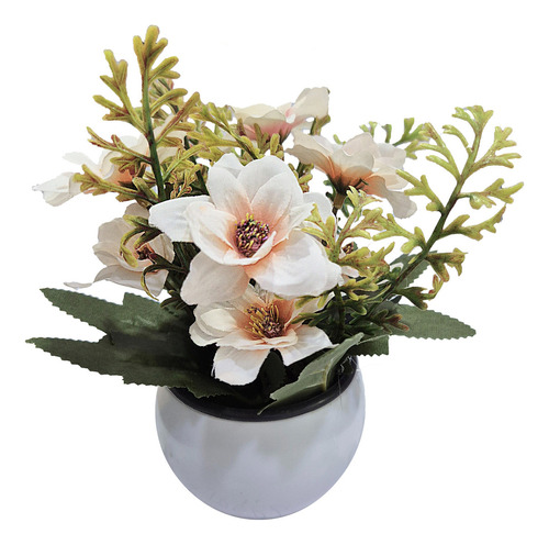 Flor Con Maceta Planta Artificial Jardin Colores M4 - Sheshu Color Blanco/rosa