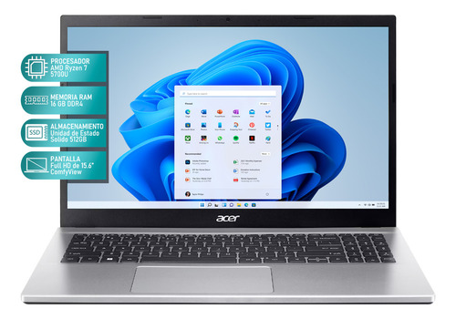 Laptop Acer Aspire 3 Amd Ryzen 7 16gb Ram 512gb Ssd 15.6 Windows 11 Home