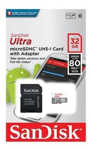 Memoria Microsd Sandisk 32 Gb Clase 10