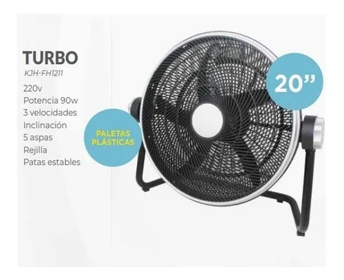 Turbo Ventilador 20 Kanji 90w 5 Aspas 3 Veloc Inclinacion