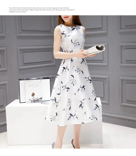 Vestido Longo Sem Mangas Com Estampa Floral Em Linha A Para