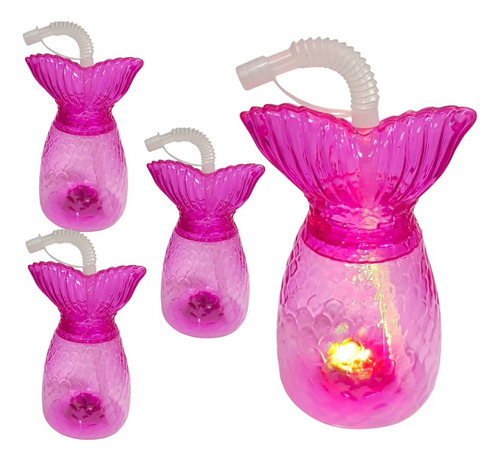 10 Vaso Cola De Sirena Con Luz Led Temática Fiesta Sirena