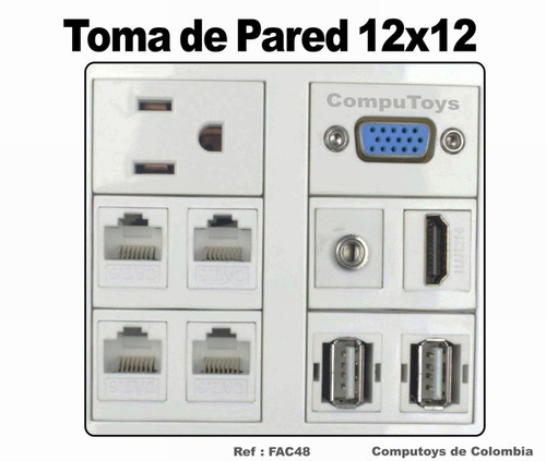 Imagen 2 de 6 de Toma Ac Rj45x4 Vga Audio Hdmi Usbx2 Ref: Fac48 Computoys Sas