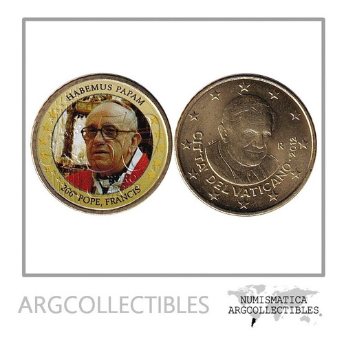 Vaticano Moneda 50 Centavos 2012 Laton Pintada Papa Francisc