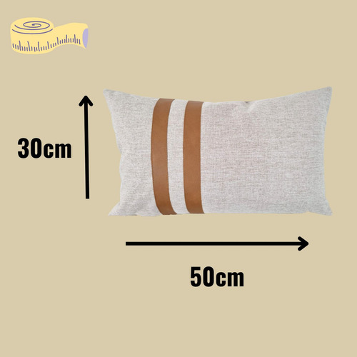 Capa Para Almofada Baguete 30x50cm Linho Com Couro Caramelo Sofisticada Tendência Decoração