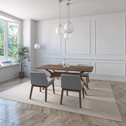 Juego De Comedor Lisboa De Madera Con 4 Sillas Tapizadas Diseño de la tela de las sillas Gris Claro - Nogal
