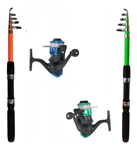 Imagen 1 de 1 de Kit: 2 Reel De Pescar + 2 Cañas 2.10mts + 2 Fundas