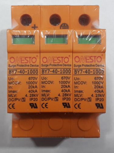 Imagen 1 de 3 de Protector Contra Descargas Rayos 1000v Dc 3 Polos By7-40