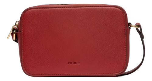 Cartera Bandolera Lane De Cuero Saffiano - Prüne Rojo Lisa Oro Rojo
