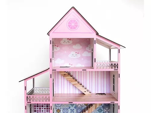 Casinha boneca Barbie mdf colorido 130 x 91 x 42 desmontada