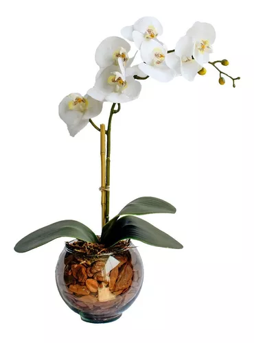 Arranjo De Orquídea Branca De Silicone No Vaso Vidro