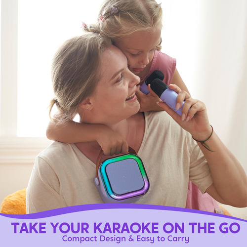 Máquina De Karaoke Portátil Con 2 Micrófonos Inalámbricos