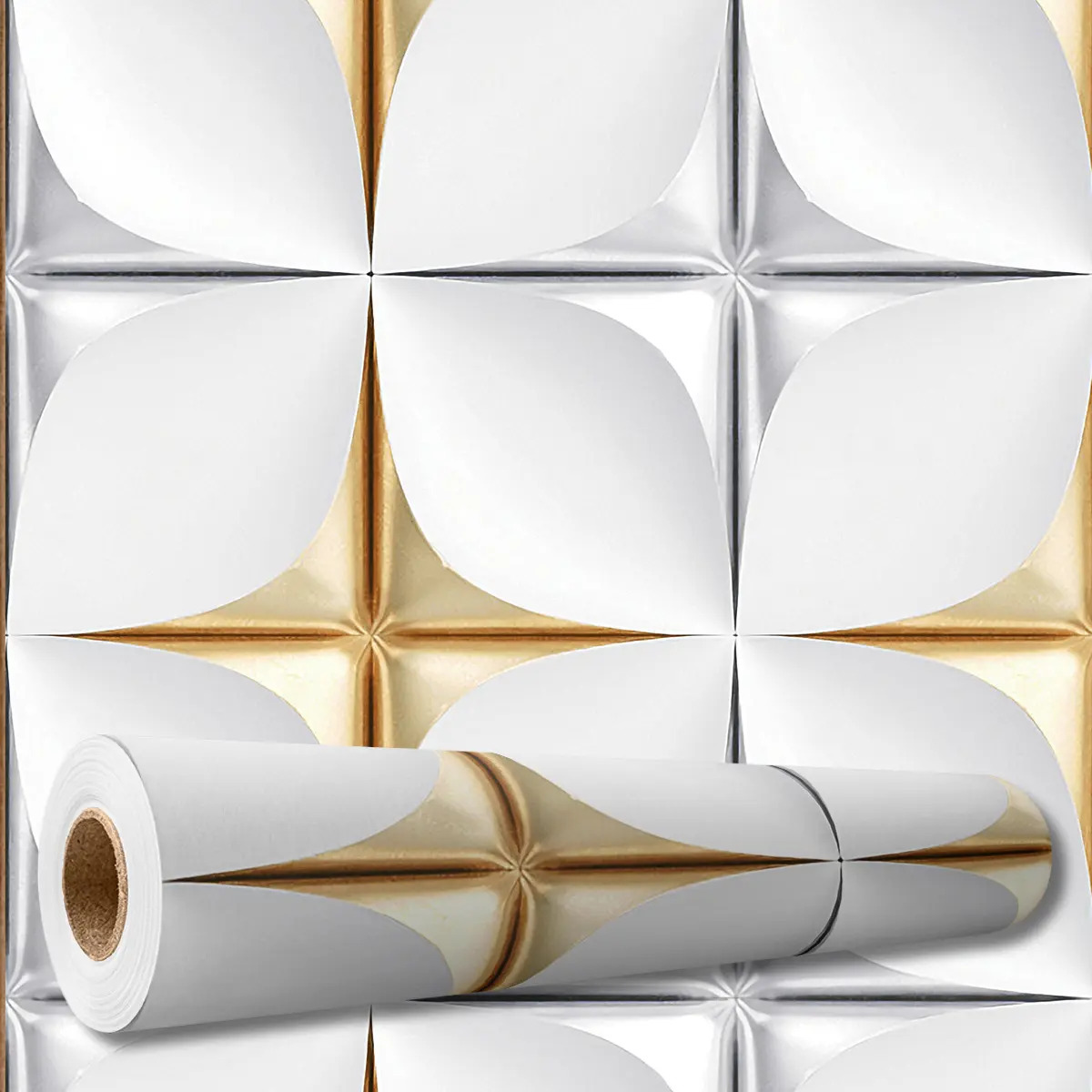 Adesivo Decorativo Papel Parede Rolo Geométrico Efeito 3d Dourado (liso) 5,0 X 0,45 M Sm24049