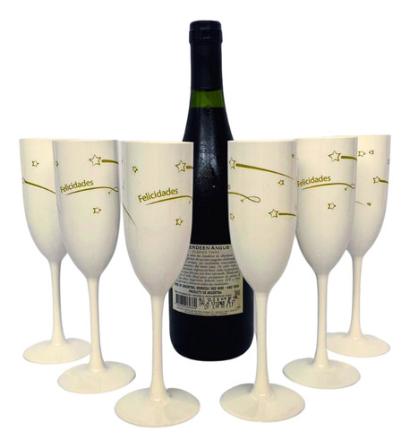 Copa Flauta Champagne Reutilizable Plástico Impresa X 12u