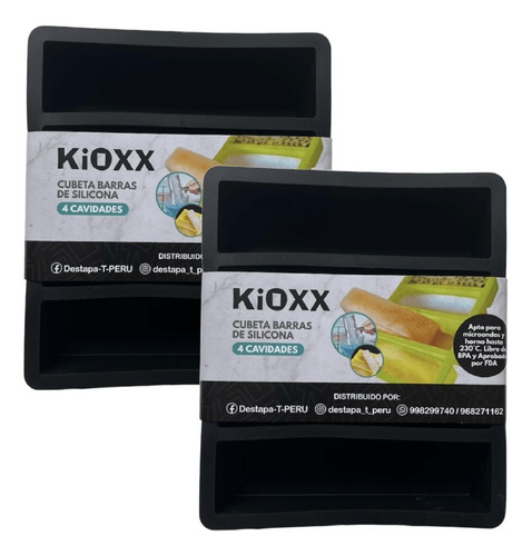 Set De 2 Cubetas De Silicona Barras 4 Cavidades Kioxx Negra