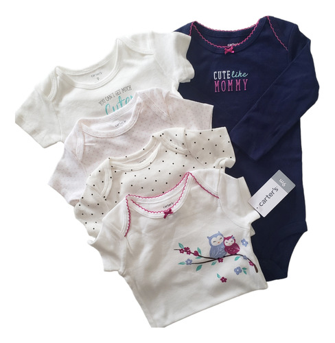 Bodys Carters Manga Corta Y Larga Blanco Azul 9 Meses 