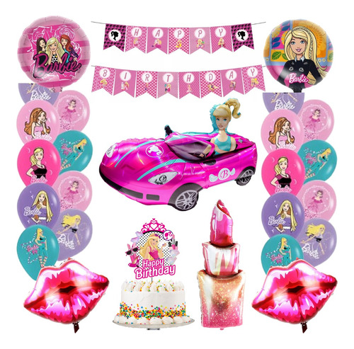 Set Decoración Fiesta Globos + Banderín Barbie