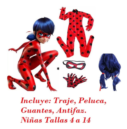 Ladybug Disfraz Miraculous Ladybug Niña Peluca Antifaz Guant