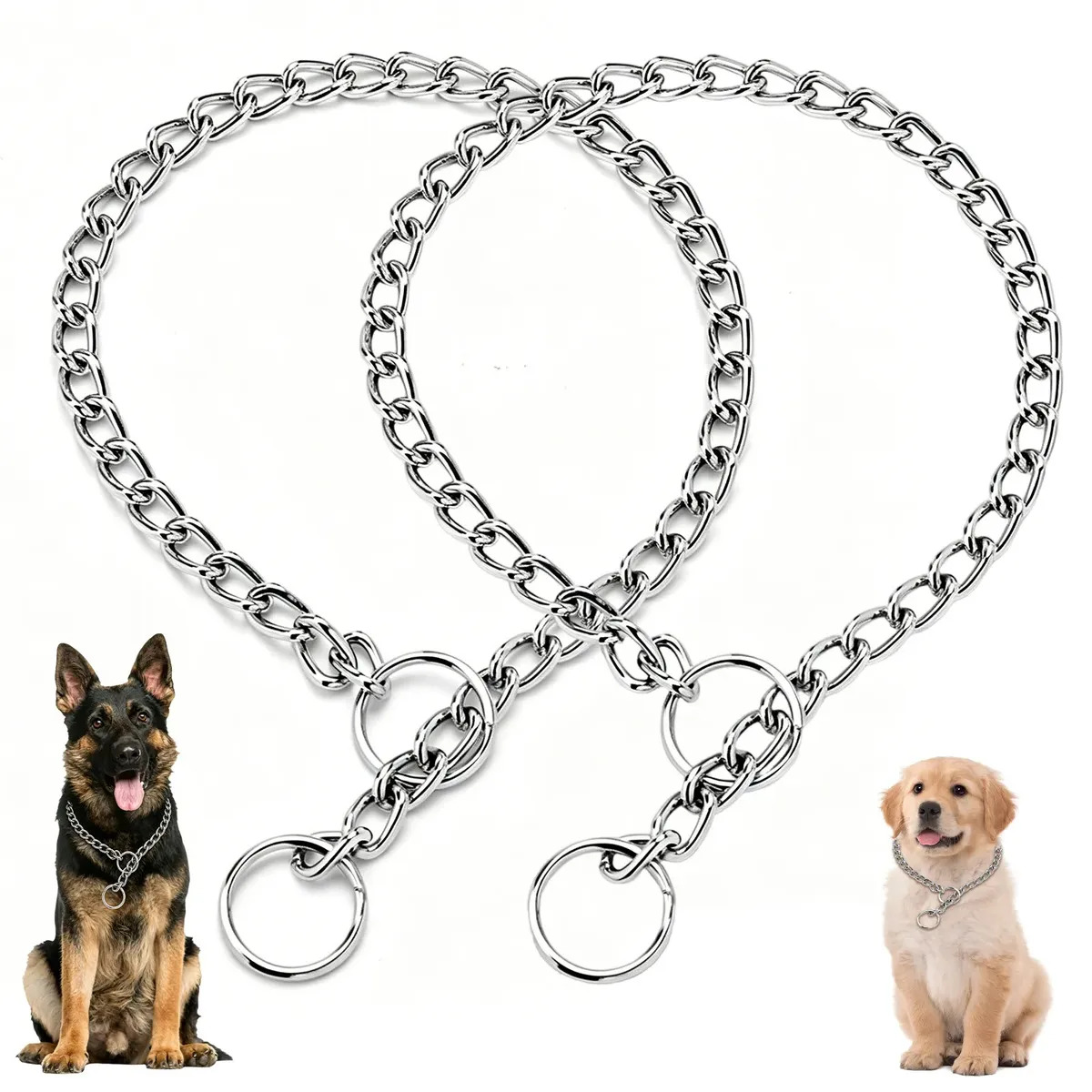 2Piezas Collares de Metal Resistentes para Perros,Collar de Castigo Longitud Ajustable Libremente,Cadenas de Entrenamiento Resistentes A La Oxidación y Mordidas,Collar para Perros 