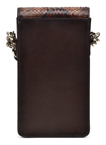 Bolso Porta Celular Cuadra Dama En Piel Pitón Café Acabado de los herrajes Dorado Color Chocolate Color de la correa de hombro Chocolate