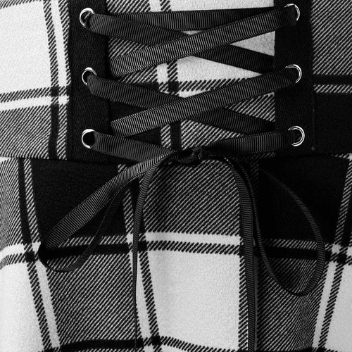 Imagen 3 de 5 de Minifalda Skater A Cuadros De Cintura Alta Con Cordones Para