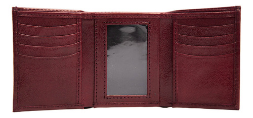 Cartera Hombre De Piel Billetera Triple De Cuero Caballero Vino