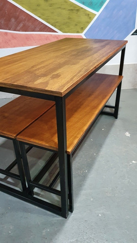 Imagen 5 de 5 de Banco Banqueta Industrial 120x30x40cm Hierro Y Madera Bar