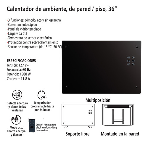 Calefactor De Ambiente Para Piso Y Pared, 1500 W