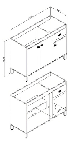 Balcão De Pia 120cm 3 Portas E 1 Gaveta Torino