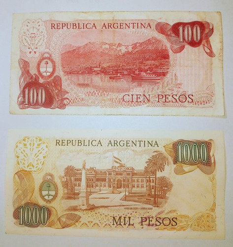 2 Billetes Argentina 100 (vf) /1000 (unc) Pesos Ley 18188
