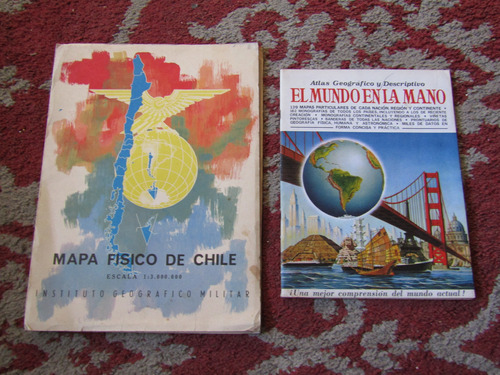 Antiguo Mapa Fisico De Chile + Atlas El Mundo En La Mano