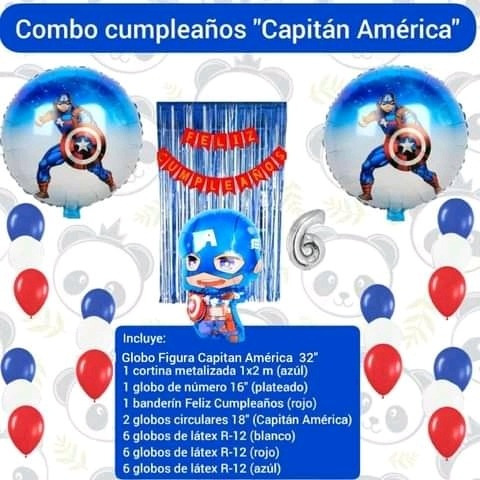 Combo Decoración Cumpleaños Globos Cortina Capitán América