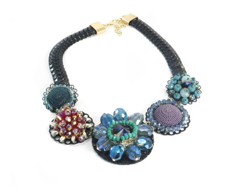 Gargantilla Collar Florcitas Violetas Strass Importados