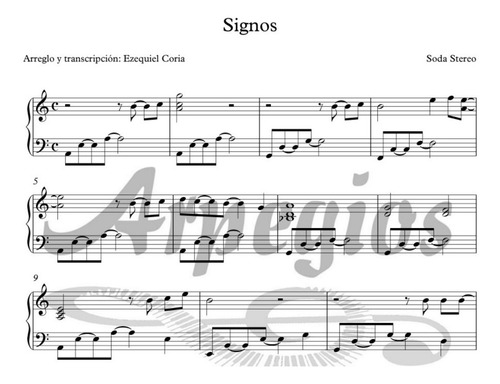 Partitura Para Piano Signos De Soda Stereo En Pdf