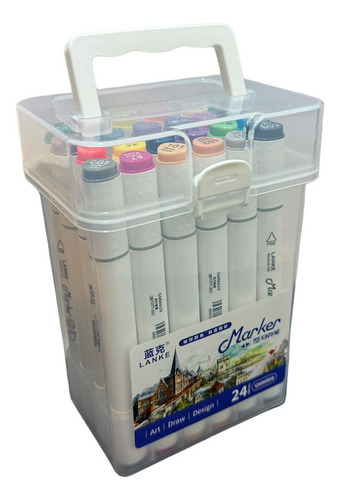 Marcador Rotulador Doble Punta Lanke Marker Valija Pack X24