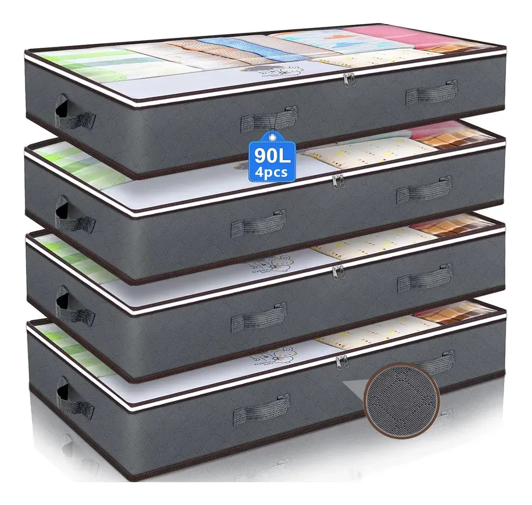 4 Pack Cajas Organizadoras Plegables Para Almacenamiento Bajo La Cama De Ropa Edredones 90L