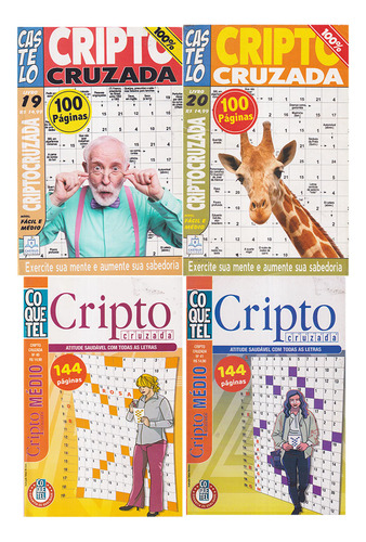 Passatempos Cripto Cruzada: Número 40 | Número 41 | Livro 19 | Livro 20, De Editora Coquetel. Passatempos Cripto Cruzada, Vol. 4. Editorial Coquetel E Castelo, Capa Mole, Edição 1 Em Português, 2021