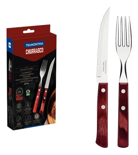Jogo Talheres Churrasco 12 Peças Madeira Polywood Tramontina Cor Vermelho