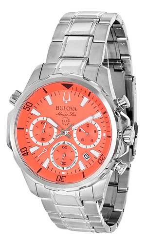 Relógio Bulova Masculino Marine Star Laranja 96b395 Aço Cor da correia Prateado Cor do bisel Prateado