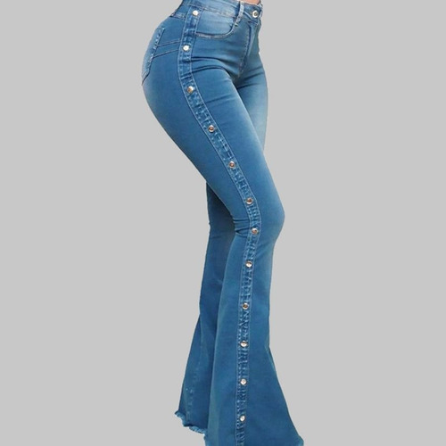 Vaqueros Acampanados Elásticos De Cintura Alta For Mujer