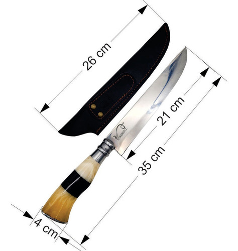Faca Para Churrasco Personalizada Inox Osso Chifre 8 Bainha Cor Branca Preta e Cromada