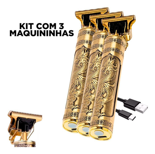 Kit 3 Máquininhas Corta Cabelo Barba Sem Fio Perfect Barber