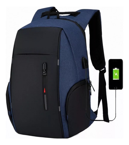 Mochila De Negocios Con Usb Cargador Azul Azul