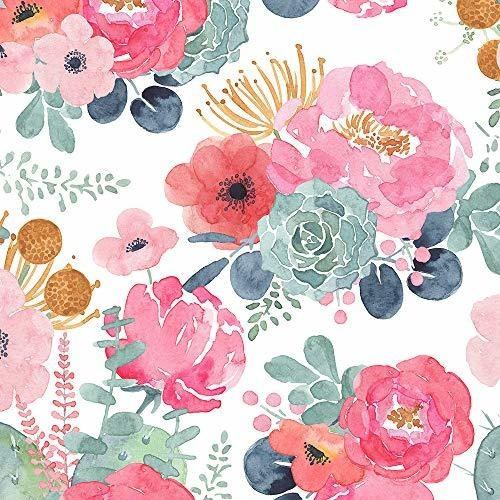 Haokhome 93005-2 Papel Tapiz Floral Pelar Y Pegar Acuarela