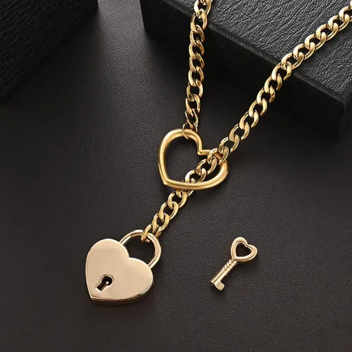 Cr Collar Candado Corazon Llave Cadena Sumiso Para Parejas