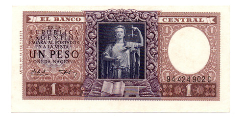 Billete 1 Peso Moneda Nacional, Bottero 1915a, Año 1956 Exc 
