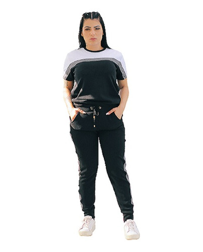 Conjunto Camiseta E Calça Jogger Plus Size Gg E Xg Listras 